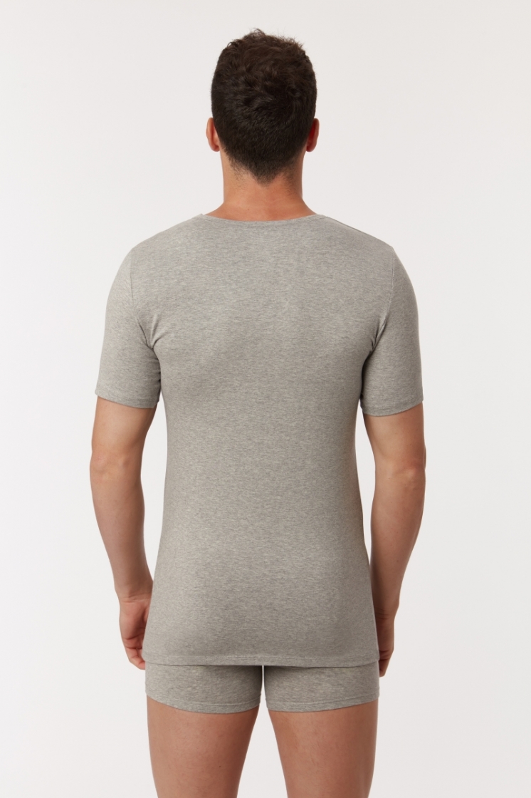 T-shirt deep V-neck, grijs mel 121 grijs melan